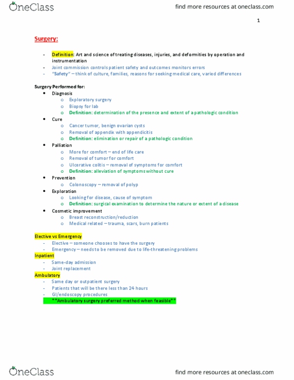 NURS 334 Lecture Notes - Lecture 2: Ulcerative Colitis, Ovarian Cyst, Exploratory Surgery thumbnail