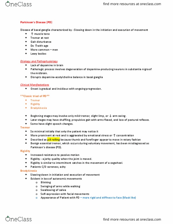 NURS 334 Lecture Notes - Lecture 15: Substantia Nigra, Basal Ganglia, Gait Abnormality thumbnail