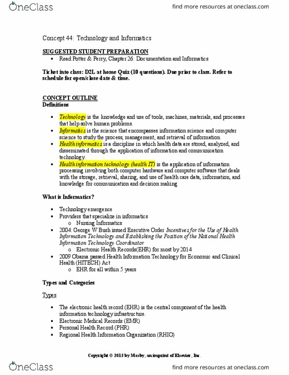 NURS 372 Lecture Notes - Lecture 2: Personal Health Record, Regional Health Information Organization, Electronic Health Record thumbnail