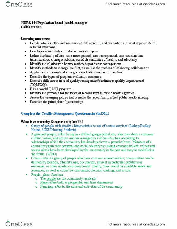 NURS 444 Lecture Notes - Lecture 5: Nursing Care Plan, Conflict Management, Nursing Process thumbnail