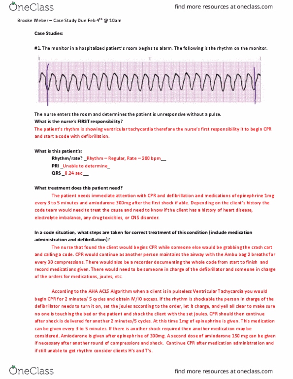 NURS 434 Lecture Notes - Lecture 3: Ventricular Tachycardia, Bag Valve Mask, Amiodarone thumbnail