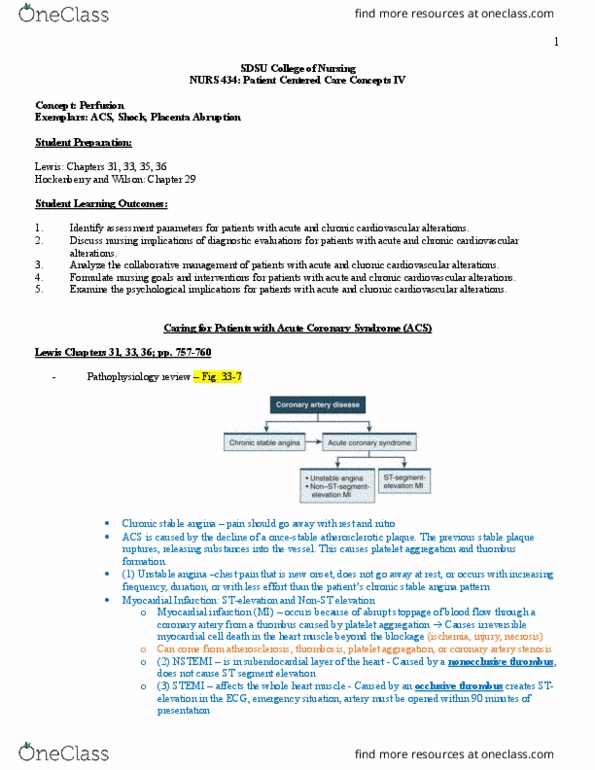 NURS 434 Lecture Notes - Lecture 1: Unstable Angina, Angina Pectoris, Coronary Circulation thumbnail