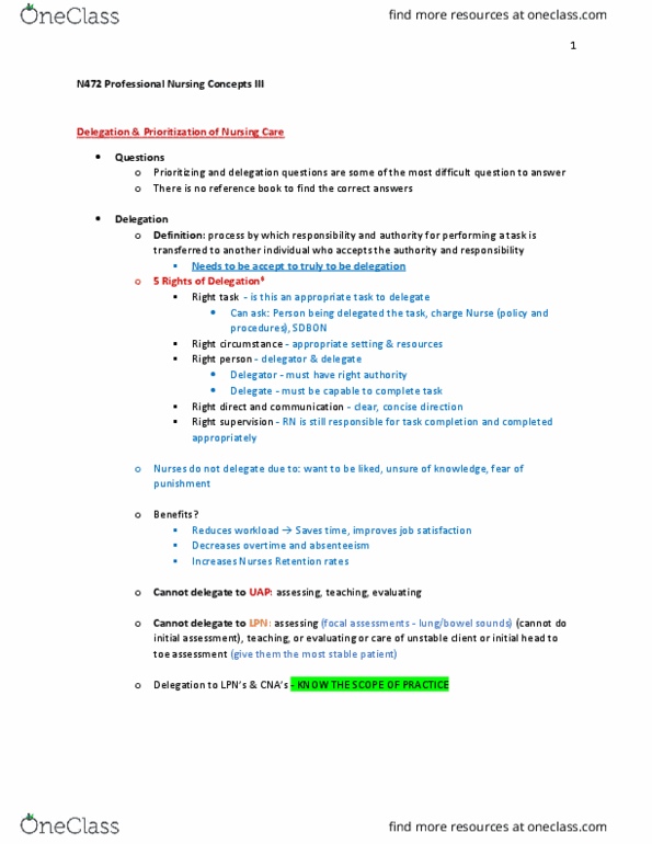 NURS 472 Lecture Notes - Lecture 1: Nursing Management, Nursing Process, Job Satisfaction thumbnail