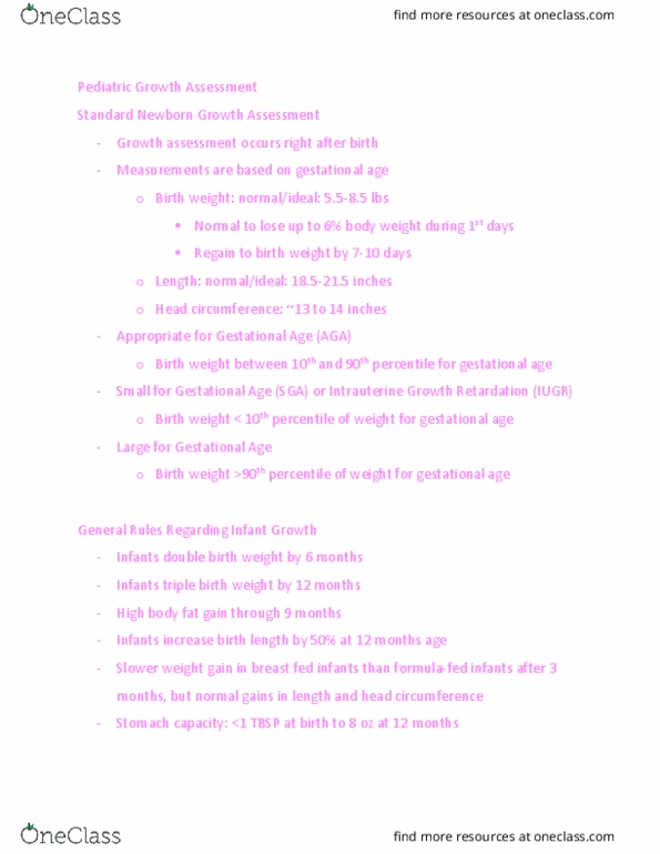 KNH 411 Lecture Notes - Lecture 4: Gestational Age, Birth Weight, Pediatrics thumbnail