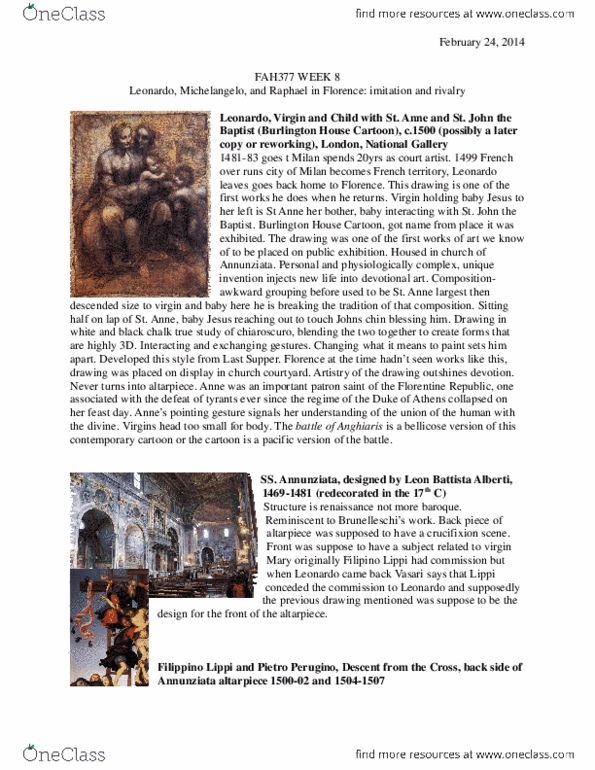 FAH337H1 Lecture Notes - Uffizi, Anghiari, Pietro Perugino thumbnail