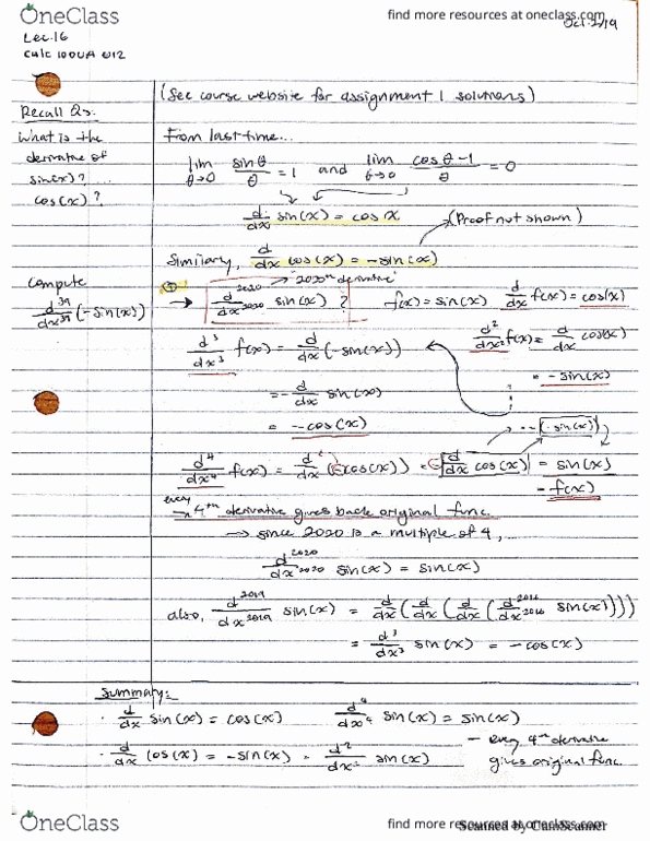 Calculus 1000A/B Lecture 16: Trig derivatives cont'd cover image