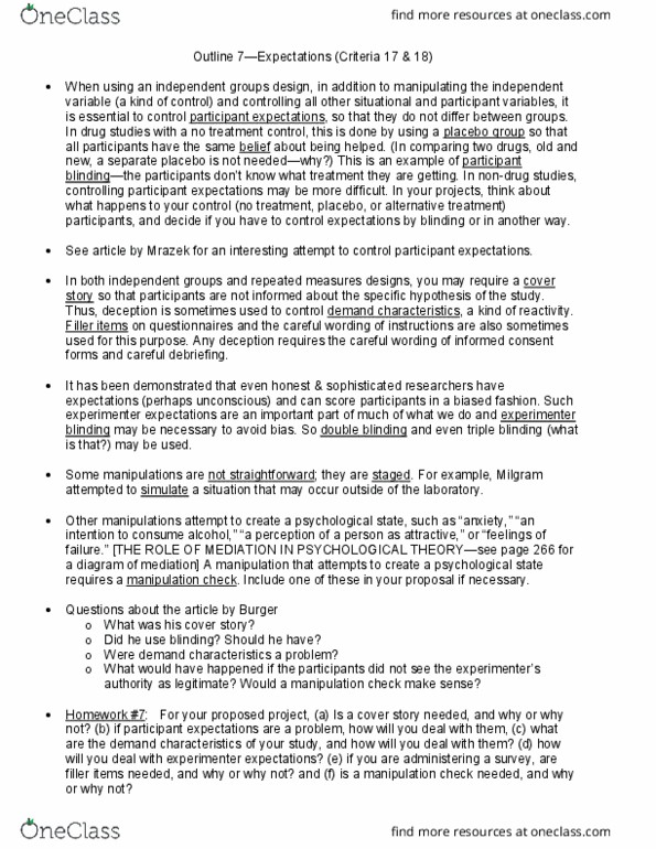 PSYC 2101 Lecture Notes - Lecture 7: Demand Characteristics, Repeated Measures Design thumbnail