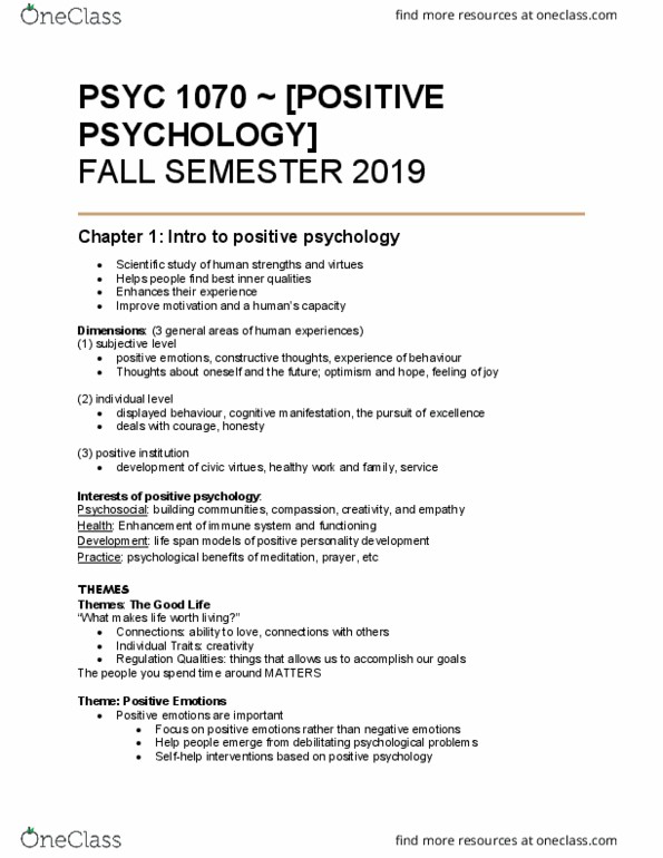 PSYC 1070 Lecture Notes - Lecture 1: Positive Psychology, Psy, Jonathan Haidt thumbnail
