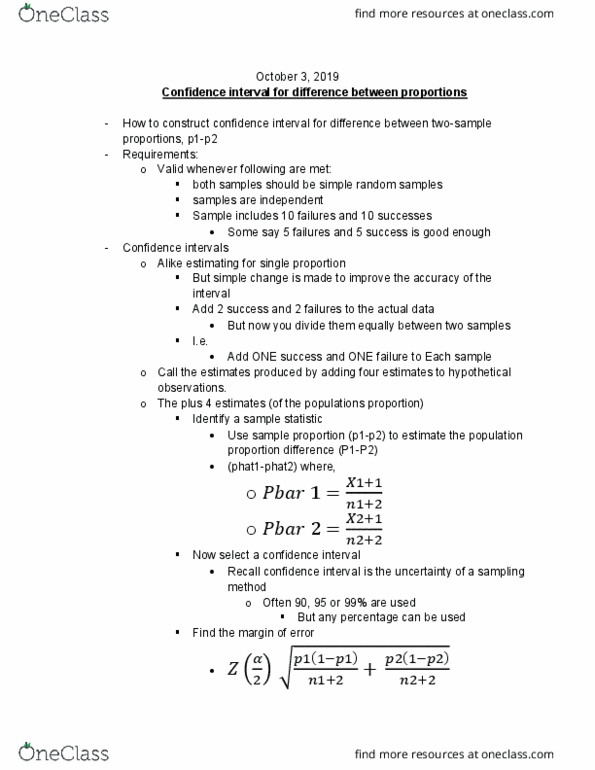 STAT 217 Lecture Notes - Lecture 10: Confidence Interval, Statistic, Minitab cover image