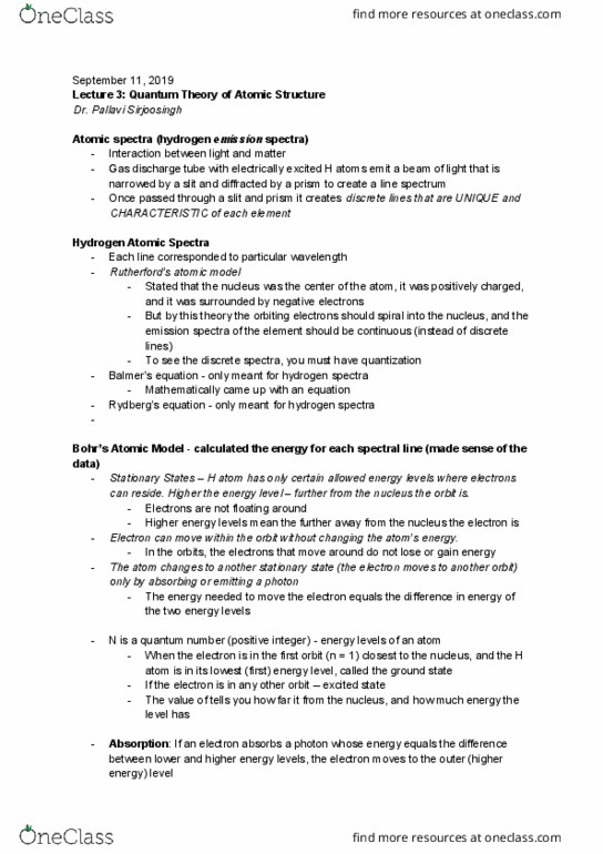 CHEM 110 Lecture Notes - Lecture 3: Gas-Filled Tube, Photon thumbnail