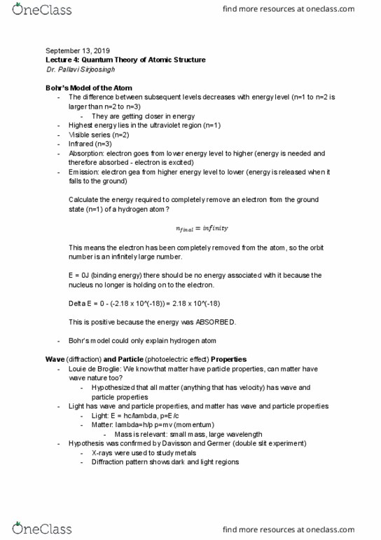 CHEM 110 Lecture Notes - Lecture 2: Double-Slit Experiment, Radiography thumbnail