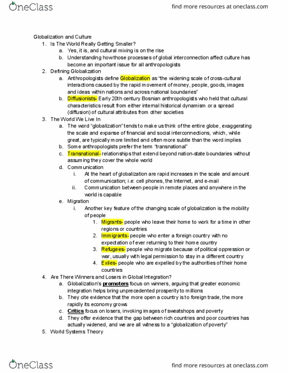 ANTH 101 Chapter Notes - Chapter 6: World-Systems Theory, International Inequality, Postcolonialism thumbnail