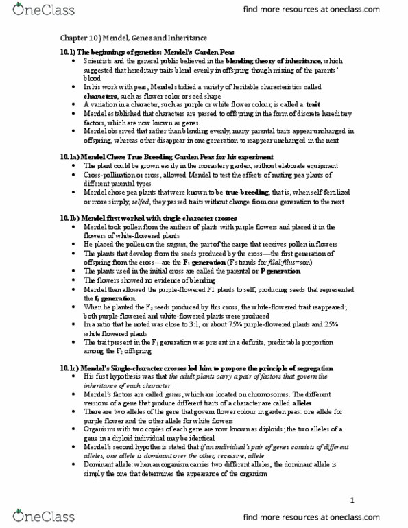 BIOL 1000 Lecture Notes - Lecture 10: Chromosome, Antigen, Zygote thumbnail