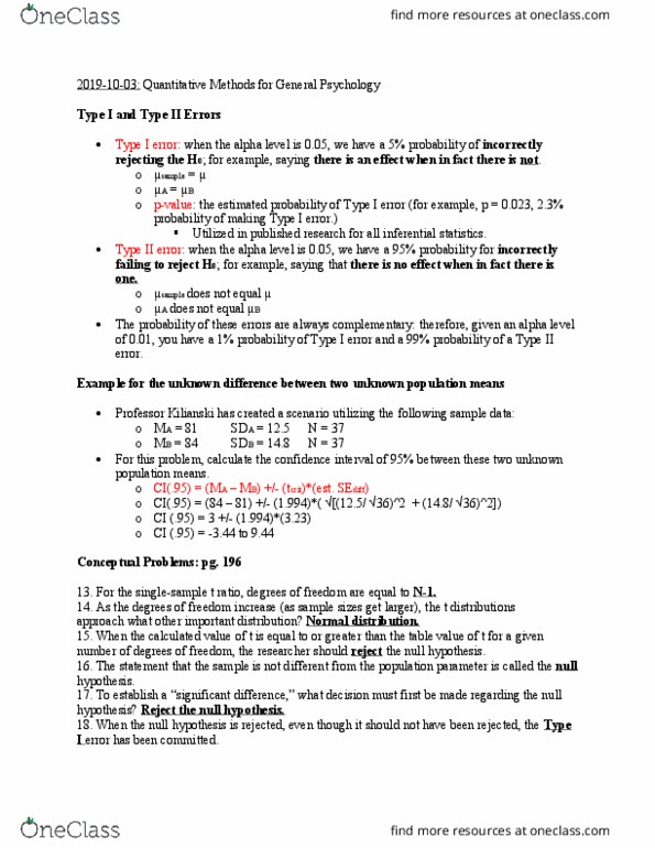 01:830:200 Lecture Notes - Lecture 15: Type I And Type Ii Errors, Null Hypothesis, Statistical Inference thumbnail