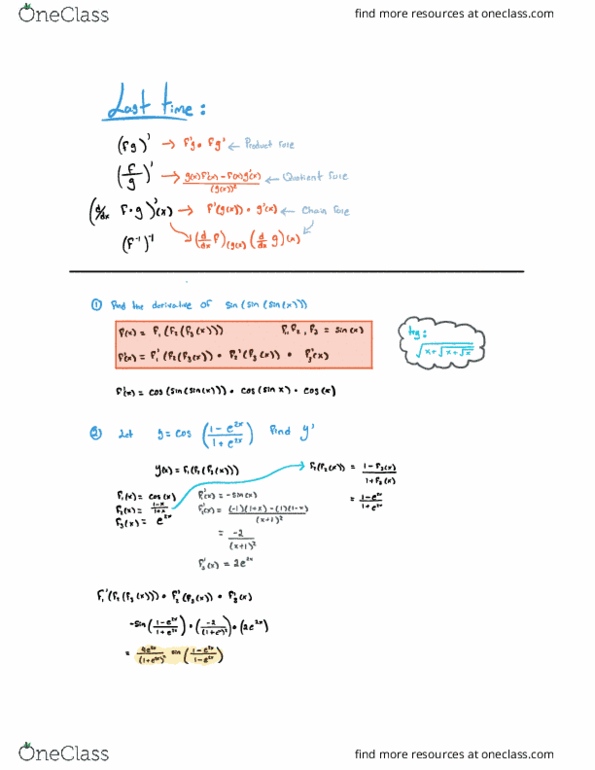 Calculus 1000A/B Lecture Notes - Lecture 18: Quotient Rule, Fax, Toga cover image