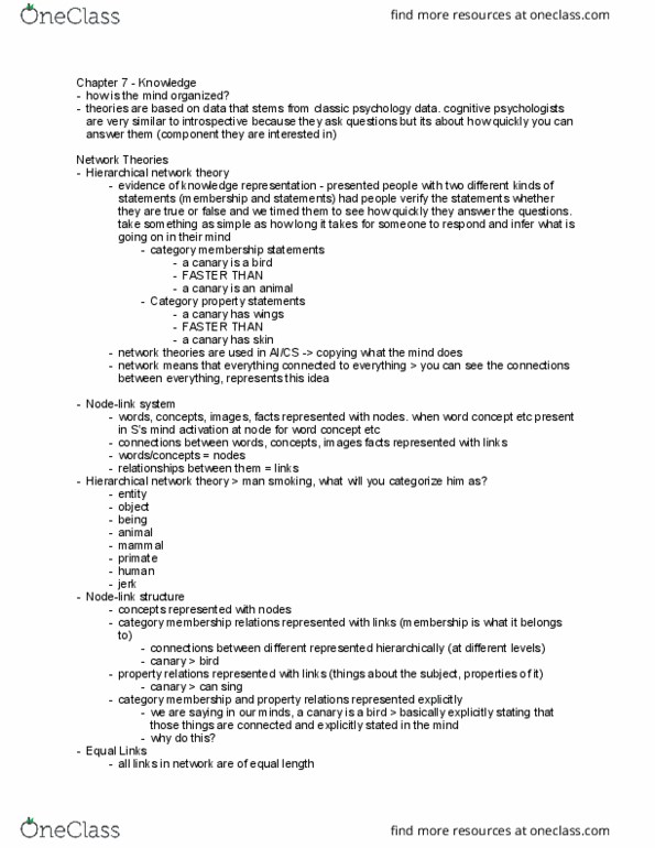 PSYC 2014 Lecture Notes - Lecture 7: Network Theory, Knowledge Representation And Reasoning thumbnail