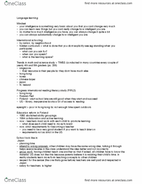 PSYC 2013 Lecture Notes - Lecture 11: Trends In International Mathematics And Science Study, Hidden Curriculum, Education Reform thumbnail