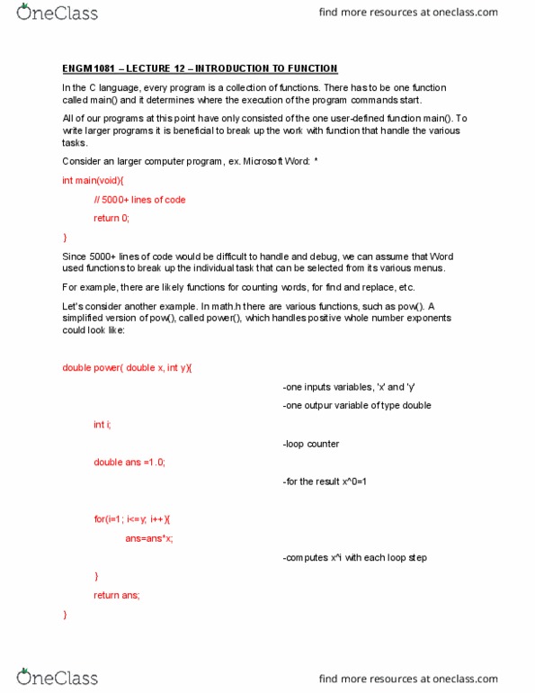 ENGM 1081 Lecture Notes - Lecture 12: C Mathematical Functions, For Loop, Microsoft Word thumbnail