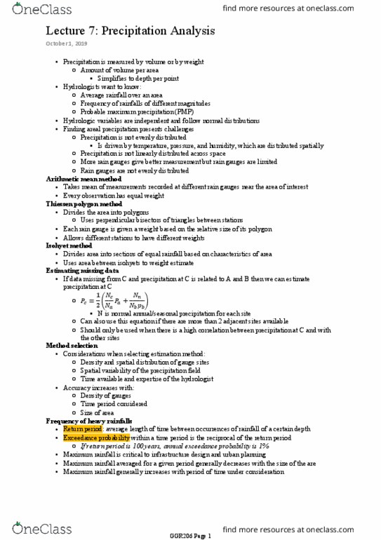 GGR206H1 Lecture Notes - Lecture 7: Voronoi Diagram, Rain Gauge, Contour Line thumbnail