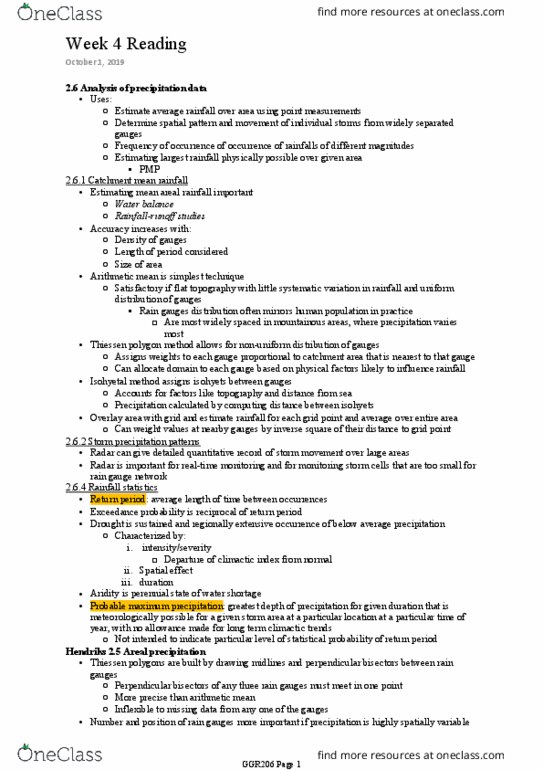 GGR206H1 Chapter Notes - Chapter 2: Voronoi Diagram, Rain Gauge, Return Period thumbnail