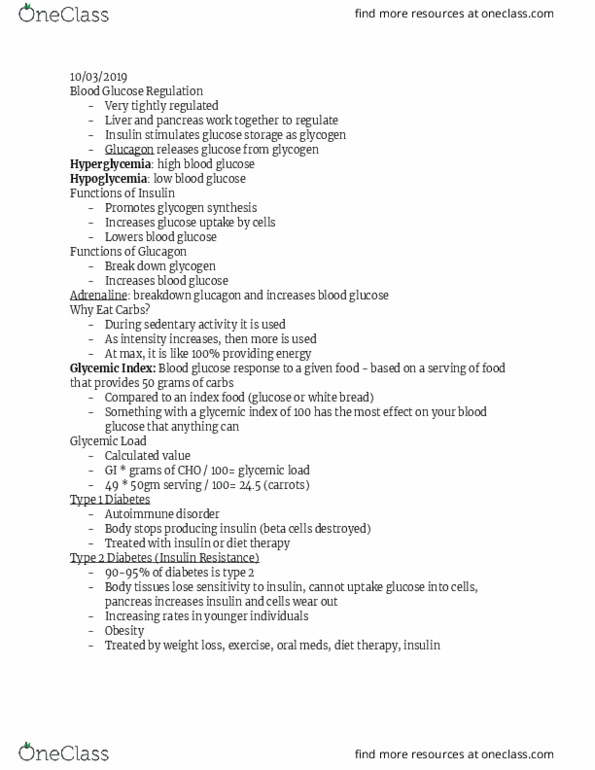 FSN 101 Lecture Notes - Lecture 9: Glycemic Load, Glycemic Index, Diabetes Mellitus Type 1 thumbnail