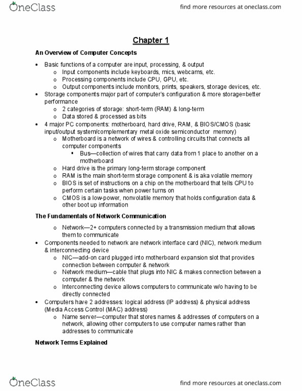 CISC 5009 Chapter Notes - Chapter 1: Mac Address, Network Interface Controller, Xara thumbnail