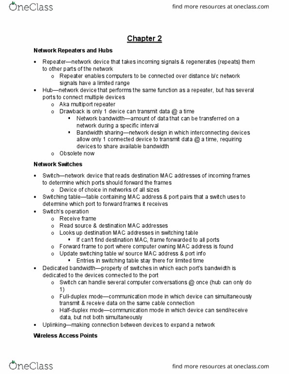 CISC 5009 Chapter Notes - Chapter 2: Ethernet Hub, Mac Address, Wireless Network thumbnail