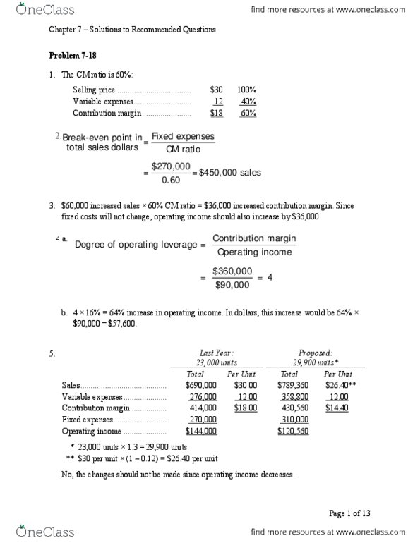 ACCTG322 Chapter Notes - Chapter 7: Contribution Margin, Operating Leverage, Budget thumbnail