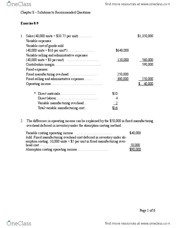 ACCTG322 Chapter Notes - Chapter 8: Total Absorption Costing, Earnings Before Interest And Taxes, Sorption thumbnail
