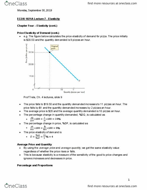 Economics 1021A/B Lecture Notes - Lecture 7: Price Elasticity Of Demand, Demand Curve cover image