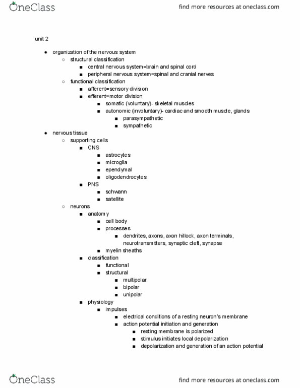 BIOM 2000 Chapter Notes - Chapter 2: Axon Hillock, Autonomic Nervous System, Cranial Nerves thumbnail