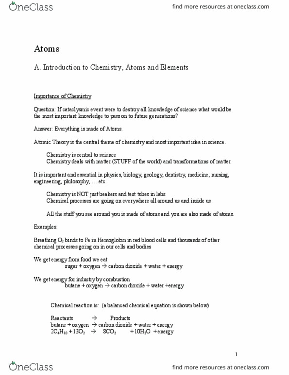 CHEM120 Lecture Notes - Lecture 4: Chemical Equation, Butane, Chemical Reaction thumbnail