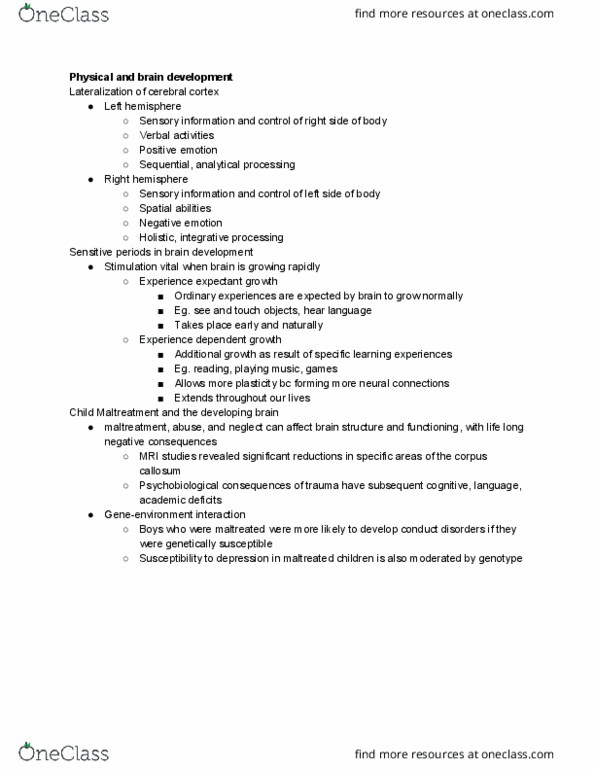 PSY 2105 Lecture Notes - Lecture 5: Cerebral Cortex, Critical Period thumbnail