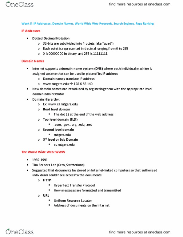 01:198:110 Lecture Notes - Lecture 5: Top-Level Domain, Uniform Resource Locator, Hypertext Transfer Protocol thumbnail