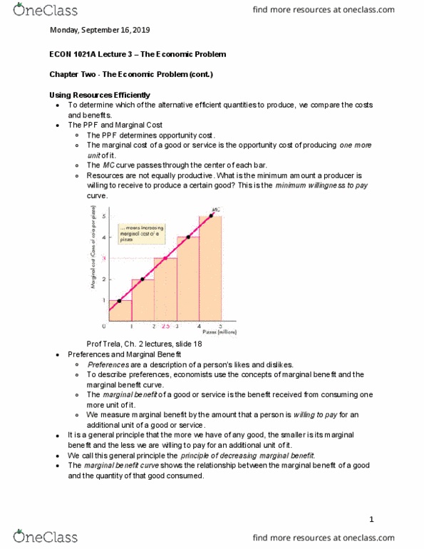Economics 1021A/B Lecture Notes - Lecture 3: Marginal Utility, Marginal Cost, Opportunity Cost cover image
