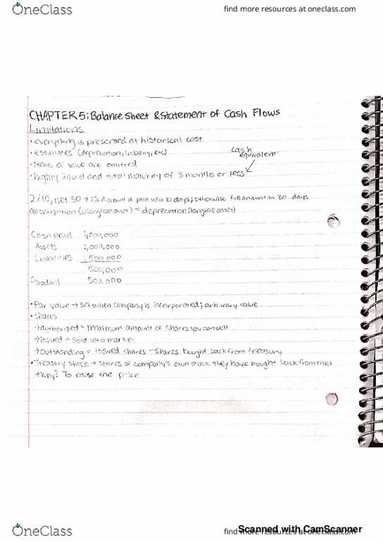 ACTG 330 Lecture 4: Chapter 5: Balance Sheet & Statement of Cash Flows thumbnail
