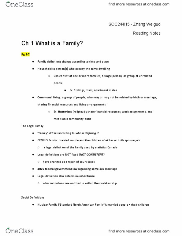 SOC244H5 Chapter Notes - Chapter 1: Hutterite, Married People, Nuclear Family thumbnail