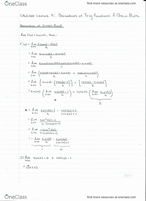 Calculus 1000A/B Lecture 9: Derivatives of Trigonometric Functions and Chain Rule cover image