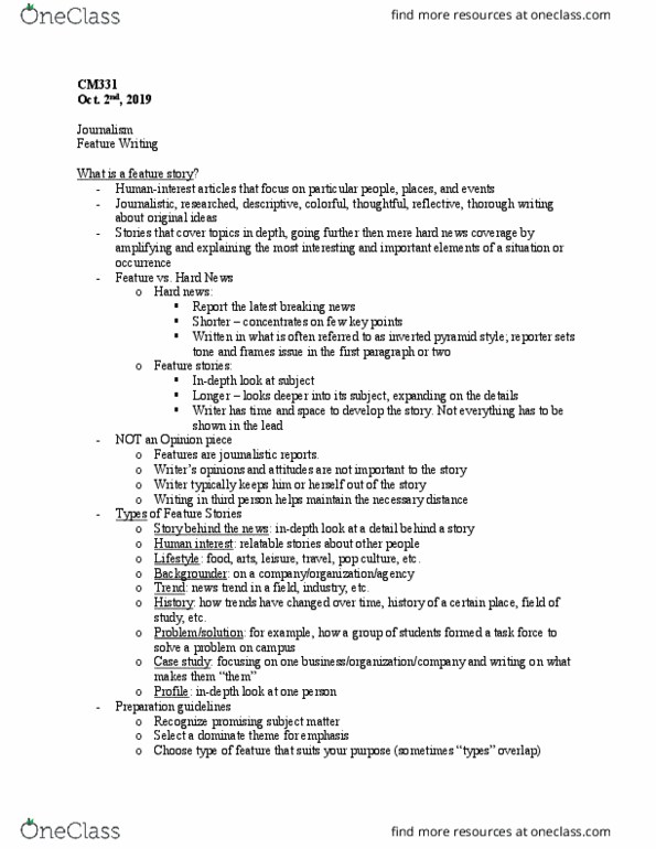 COM CM 331 Lecture Notes - Lecture 5: Pulitzer Prize For Feature Writing, Opinion Piece thumbnail