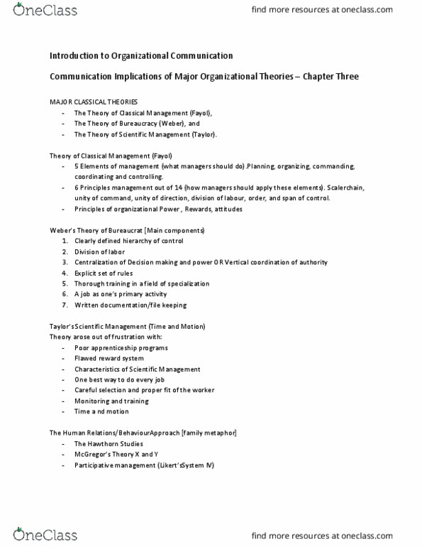 CMN 2148 Lecture Notes - Lecture 3: Organizational Communication, Theory X And Theory Y, Reward System thumbnail