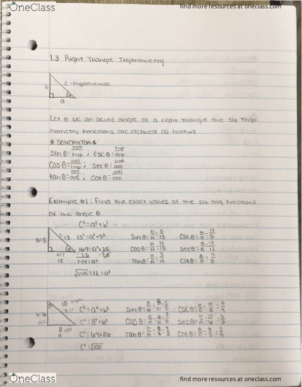 MATH 1123 Lecture 1: 1.3 Right Triangle Trigonometry thumbnail