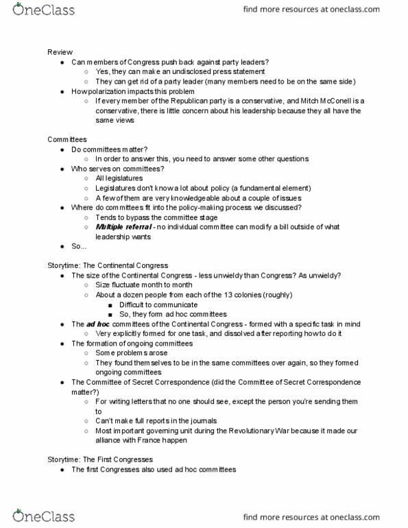 POLI 3102 Lecture Notes - Lecture 11: United States Senate Select Committee On Intelligence, United States House Committee On Agriculture, Microsoft Powerpoint thumbnail