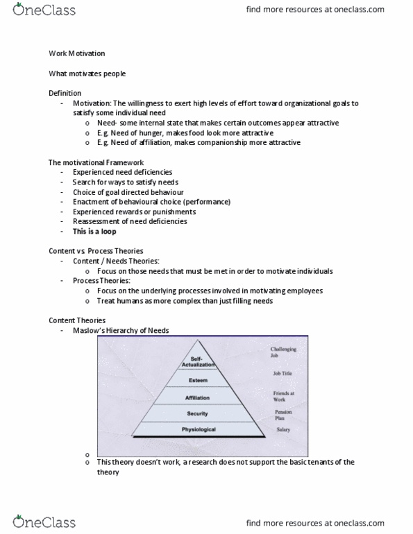 BU288 Lecture Notes - Lecture 7: Work Motivation, Reward System, Goal Setting thumbnail