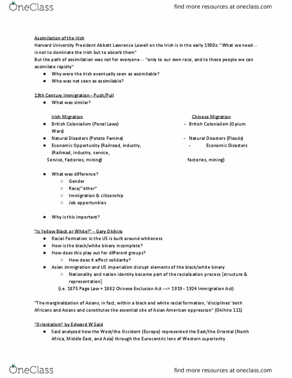 DOC 1 Lecture Notes - Lecture 13: Abbott Lawrence Lowell, Immigration Act Of 1924, American Imperialism thumbnail