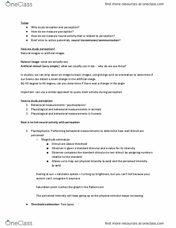 PSYC 102 Lecture Notes - Lecture 2: Absolute Threshold, Psychophysics, Action Potential thumbnail