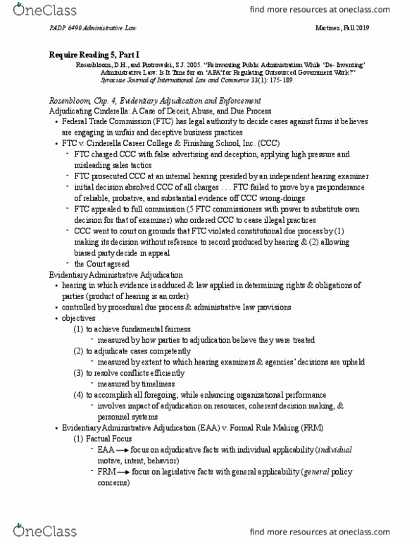 PADP 6490 Chapter 5: Administrative Law Book Notes 5, Part I thumbnail