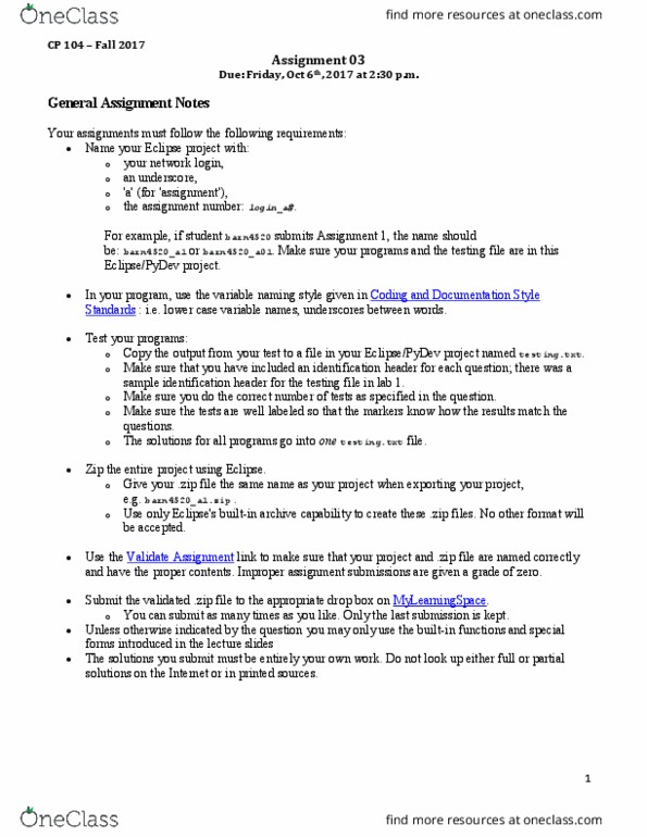 CP104 Lecture Notes - Lecture 3: Docstring, Code Segment, Pydev thumbnail