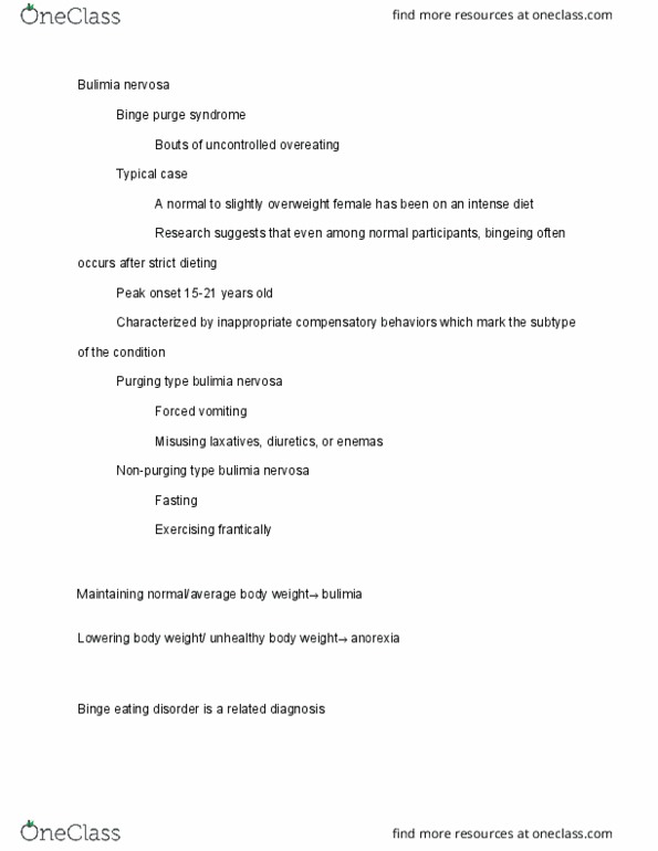 PSYC 2300 Lecture Notes - Lecture 12: Bulimia Nervosa, Binge Eating Disorder, Binge Eating thumbnail