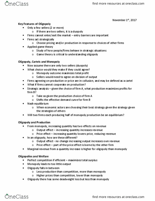 EC120 Lecture Notes - Lecture 13: Nash Equilibrium, Effective Demand, Deadweight Loss thumbnail