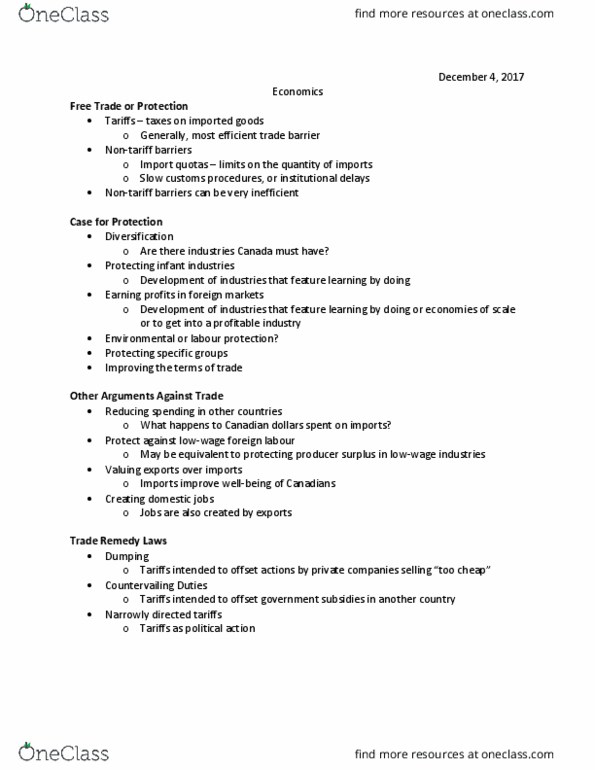 EC120 Lecture Notes - Lecture 21: Trade Barrier, Free Trade, Economic Surplus thumbnail